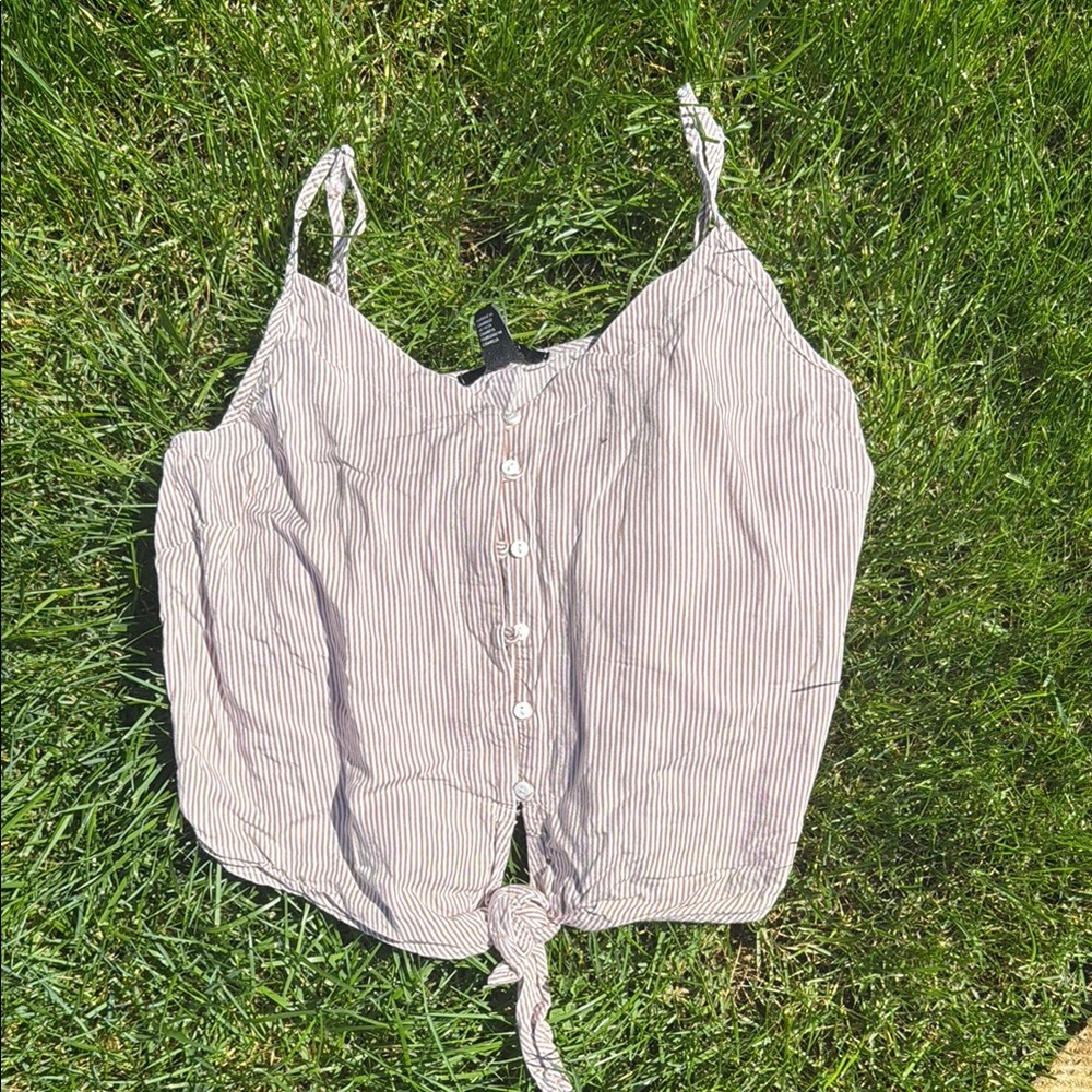 Striped Button-Down Tie-Front Top